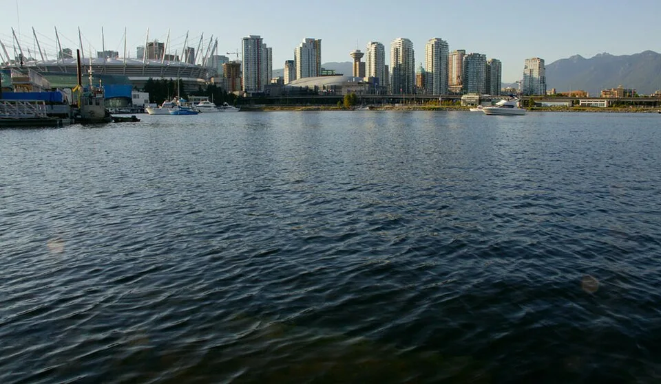 Vancouver skyline and BC Place viewed across False Creek